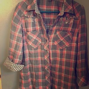 Miss Me plaid shirt, grey and pink!